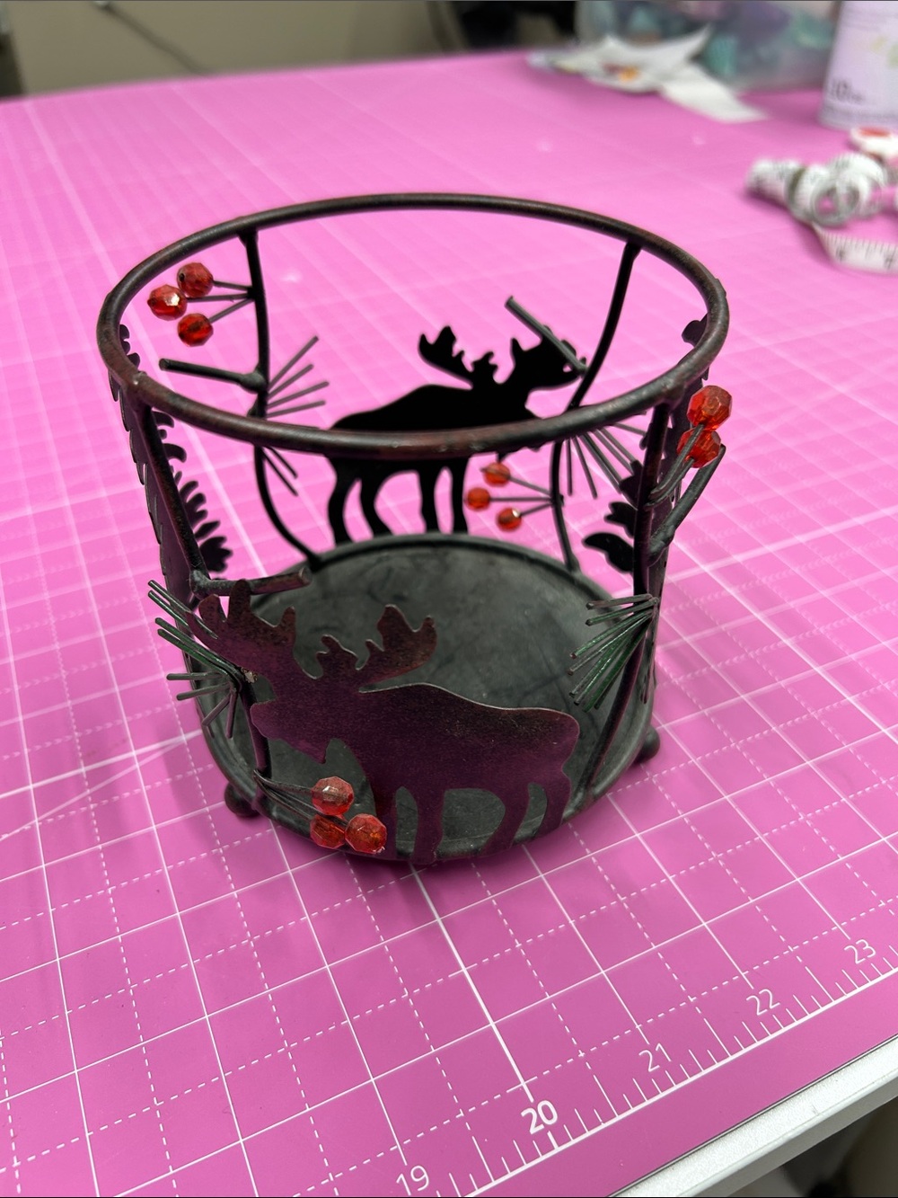 Metal Moose Votive Candle Holder with Red Accent Gems